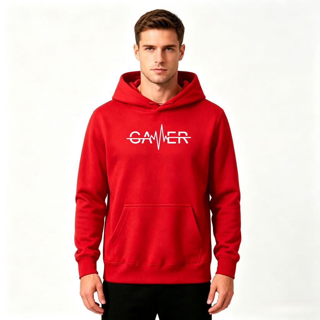 Men's Crewneck Hoodie, Gamer Heartbeat EKG Print Casual Long Sleeve Pullover Sweatshirt for Daily Wear