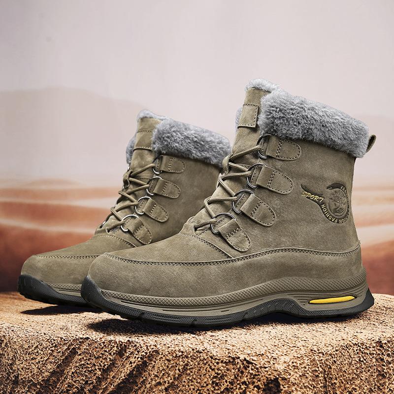 Leather Men's Snow Boots Winter Velvet Cold-proof Warm Thick-soled Outdoor Men's Shoes High-top Boots Men's Cotton Shoes