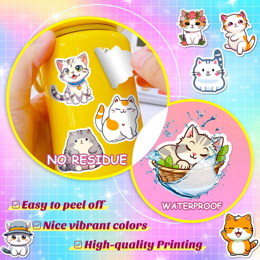50 Cute Cartoon Cat Bread Stickers - Adorable DIY Japanese Korean Kitten Heads