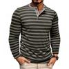 Men's Henley Collar Long Sleeved T-shirts Striped Casual Tops Button T Shirt for Men Soft Comfy Cotton Shirt for Autumn