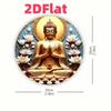 Metal Wall Art Golden Buddha Circle Retro Design Soft Blue Background Home Decor