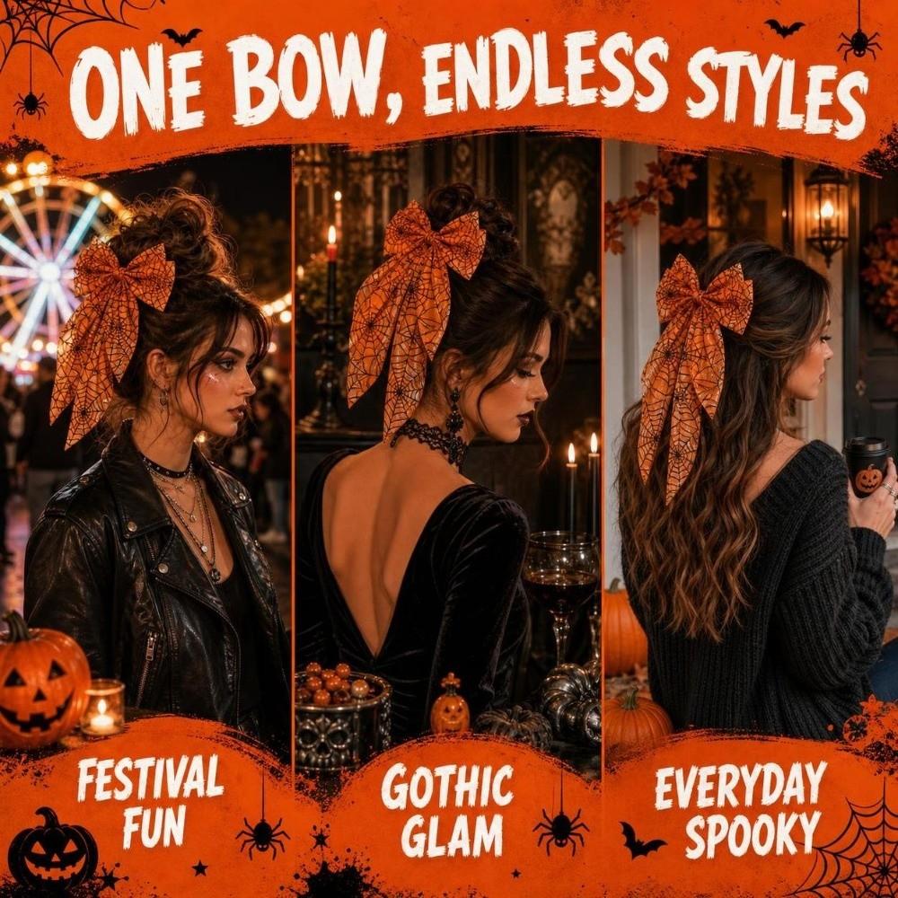 Embroidery Bowknot Mesh Bow Hair Clips Spider Web Cosplay Hairpins Witch Party