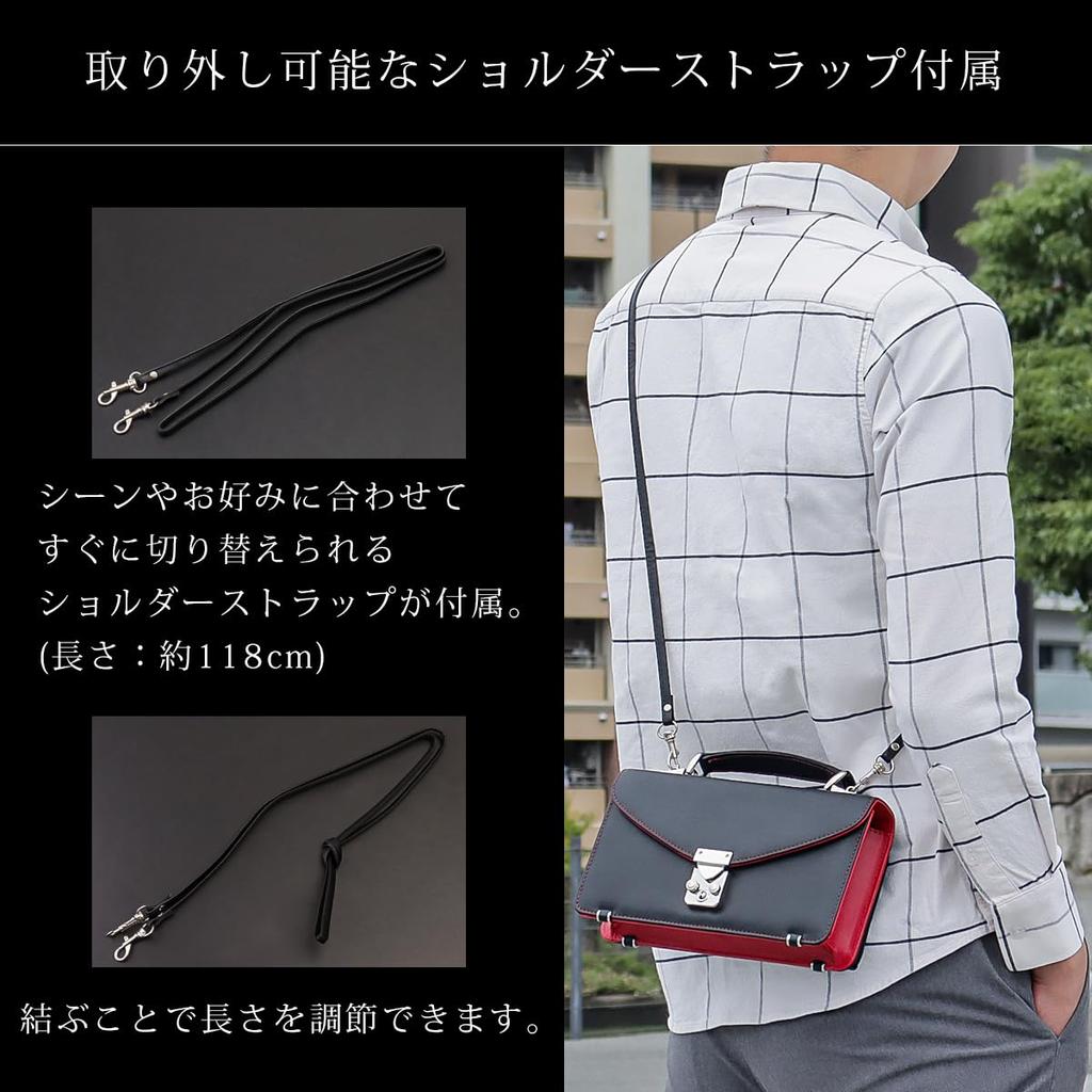 Кожаная вторая сумка-кошелек, интегрированная сумка с ремешком x [Diablo] Мужская 2-в-1 [KA-518] (Черный Синий)