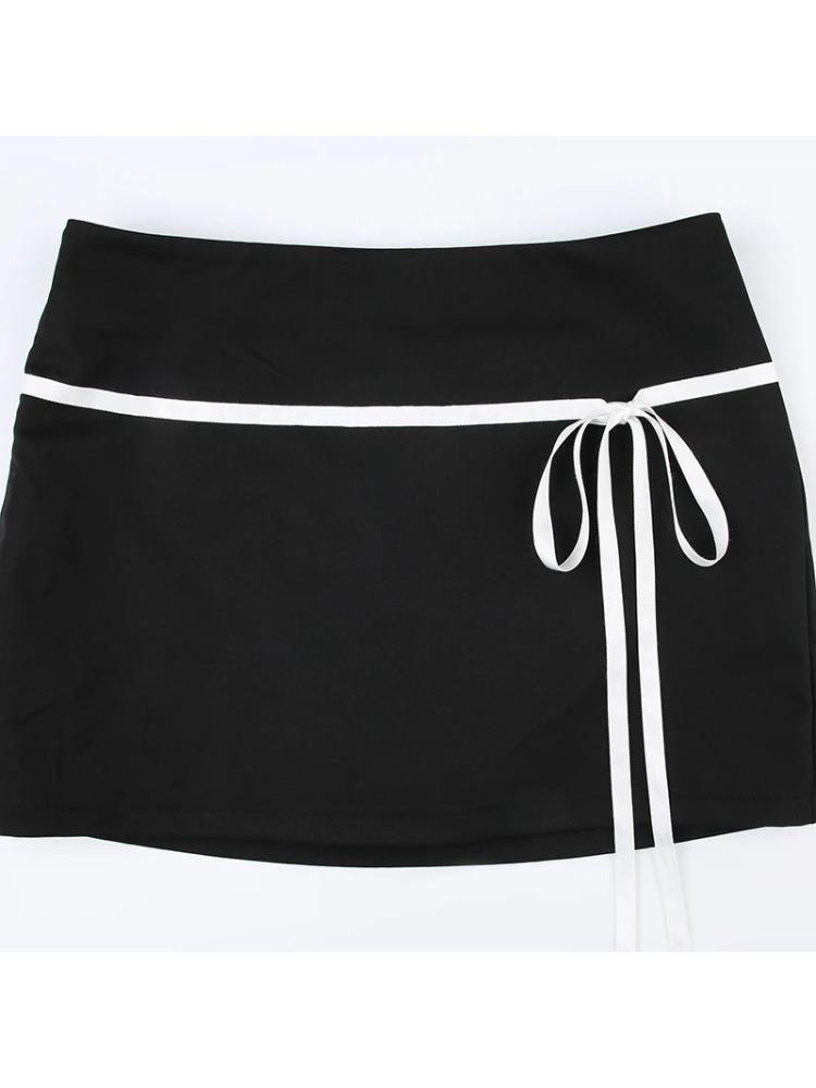 Милая базовая лоскутная бандажная юбка трапециевидной формы, повседневная тонкая мини-юбка с низкой талией, женская летняя модная уличная одежда 2024 г.