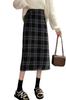 PHOLEEY Клетчатая Миди Юбка Высокой Посадки Длинная Идеально для и Повседневный Корейский Стиль Женская Юбка, Длина, Талия, Юбка, Осень/Зима, Шерсть, Юбка, Для работы,