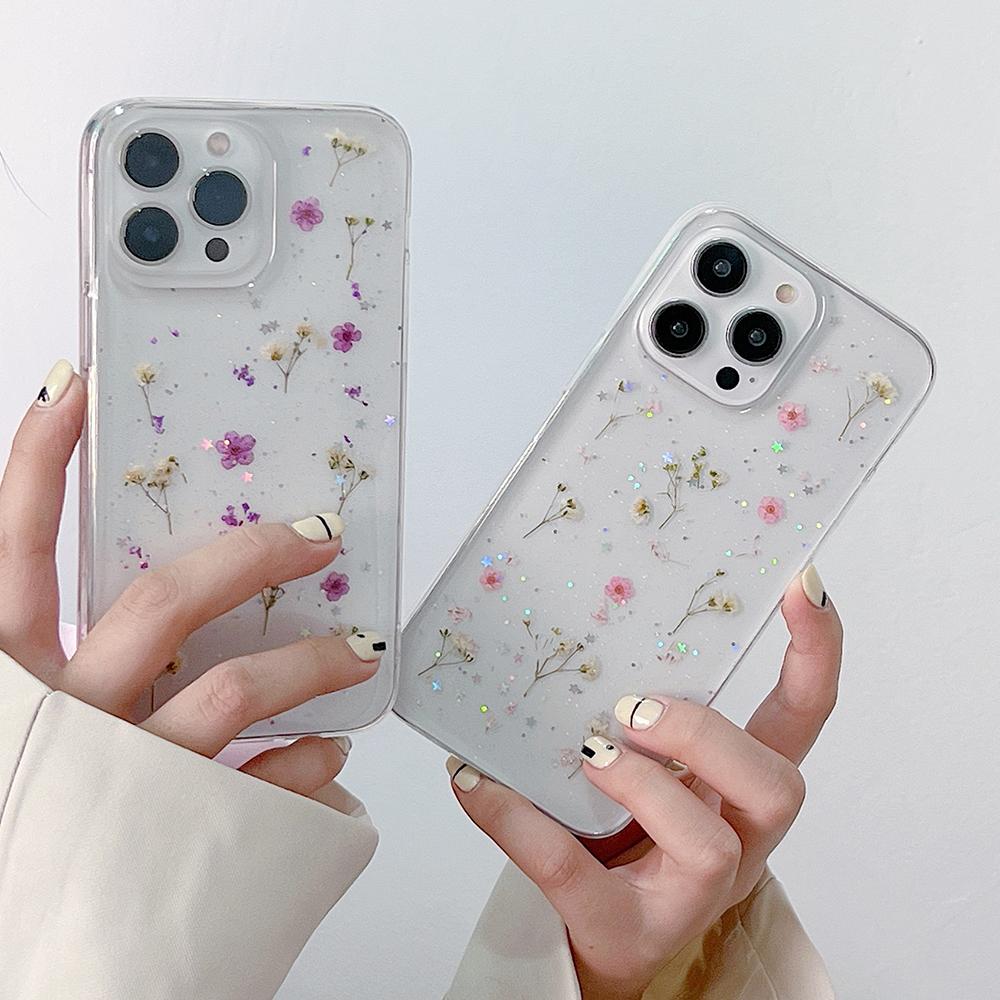 Чехол для телефона из настоящих сушеных цветов для iPhone 17 Air 16 15 14 13 12 11 Pro XR X XS Max 7 8 Plus 16E Цветочный Мягкий Ударопрочный Чехол