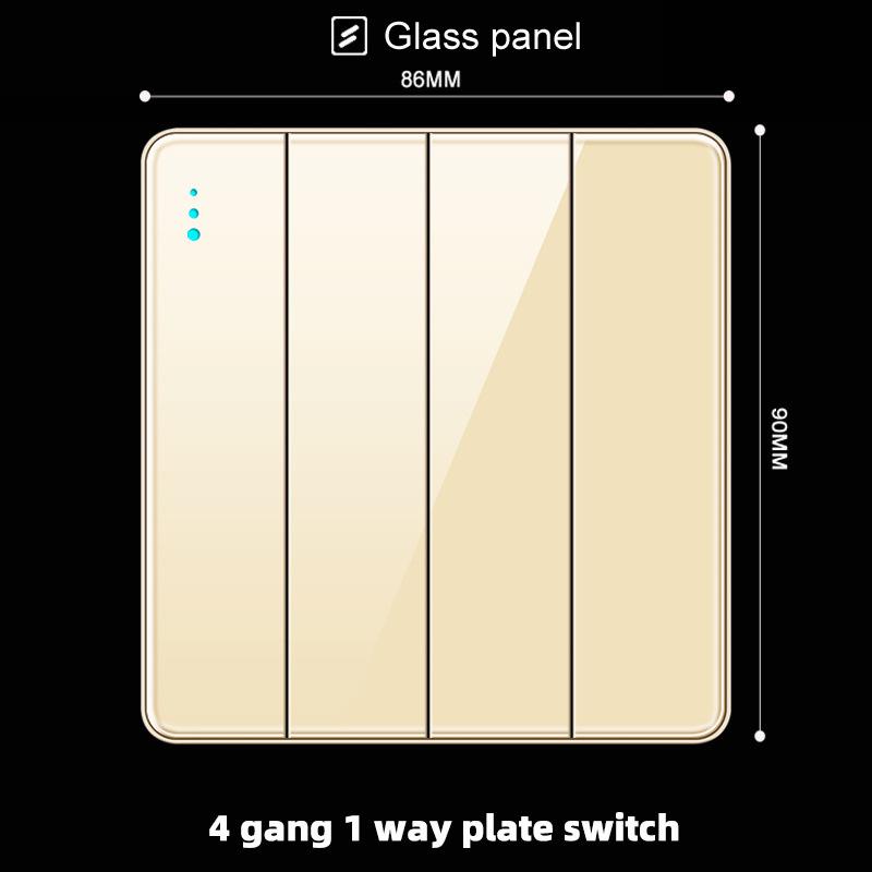 Hong Kong & Macau 13A British Socket with USB Fast Charging, Type-C, Gold Glass Panel, Three-Hole Square Pin