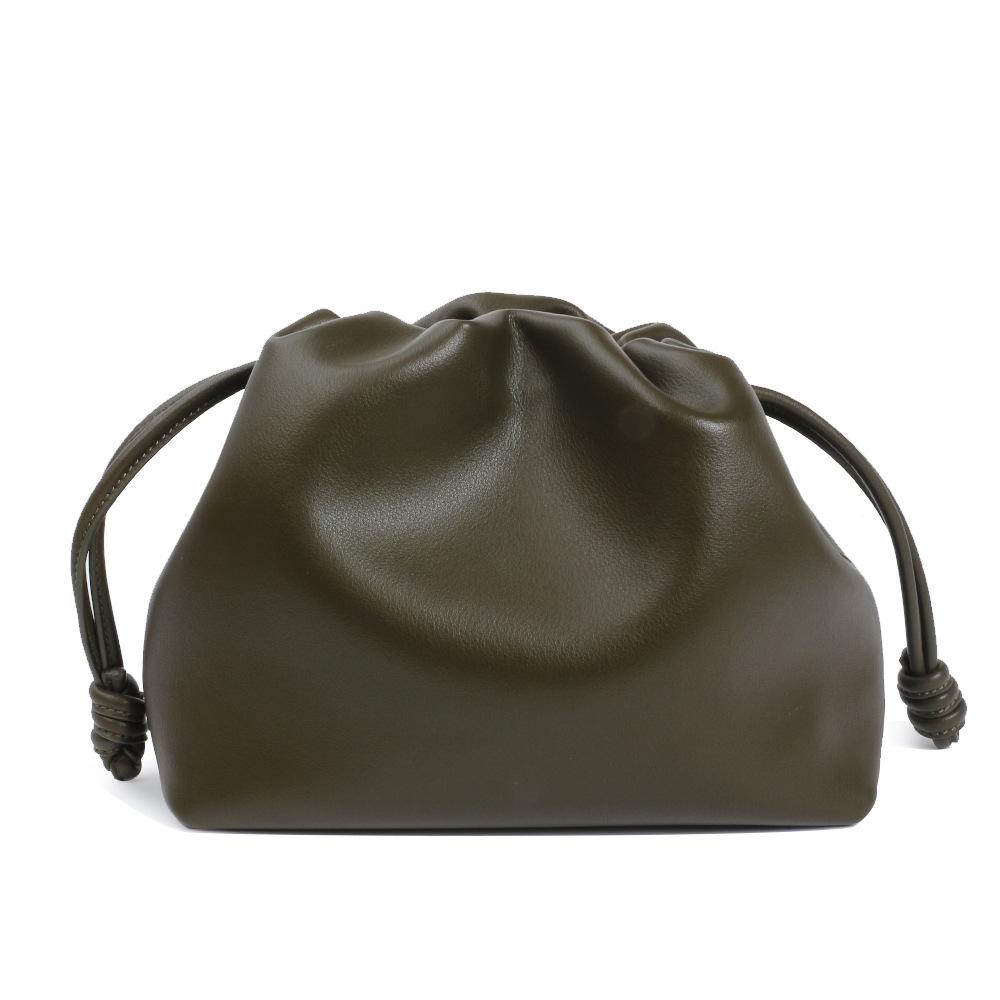 Soft Leather Fold Bag Cowhide Bag Bag Bucket Bag Drawstring Cloud Bag Single Shoulder Crossbody Bag Hand Holding Women's Bag