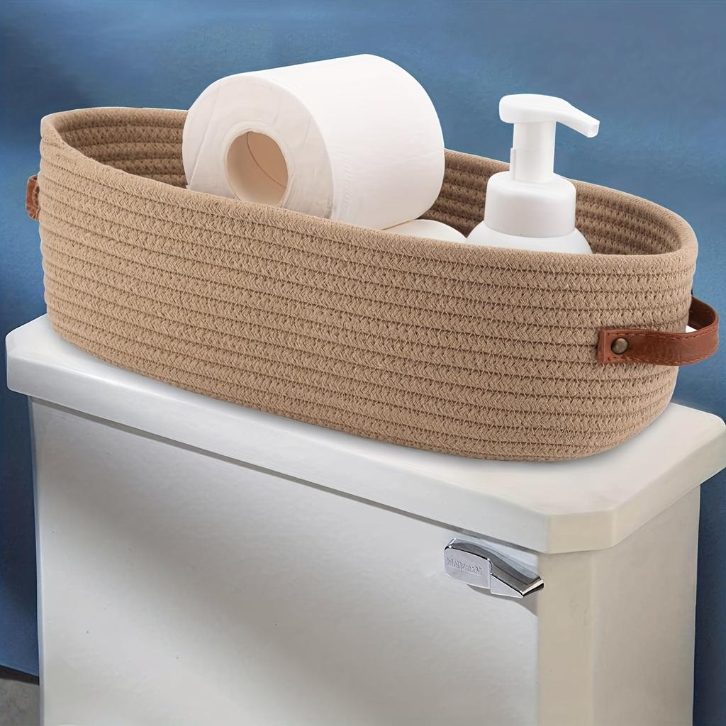 Multi-functional Woven Storage Basket with Double Handles - Perfect for Desktop Organization and Bathroom Essentials
