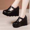 8cm Small Size 32-43 Thick Bottom Shallow Platform Wedges Shoes T Strap Pumps 2025 Fall High Heels Shoes Women Office Mom Dance