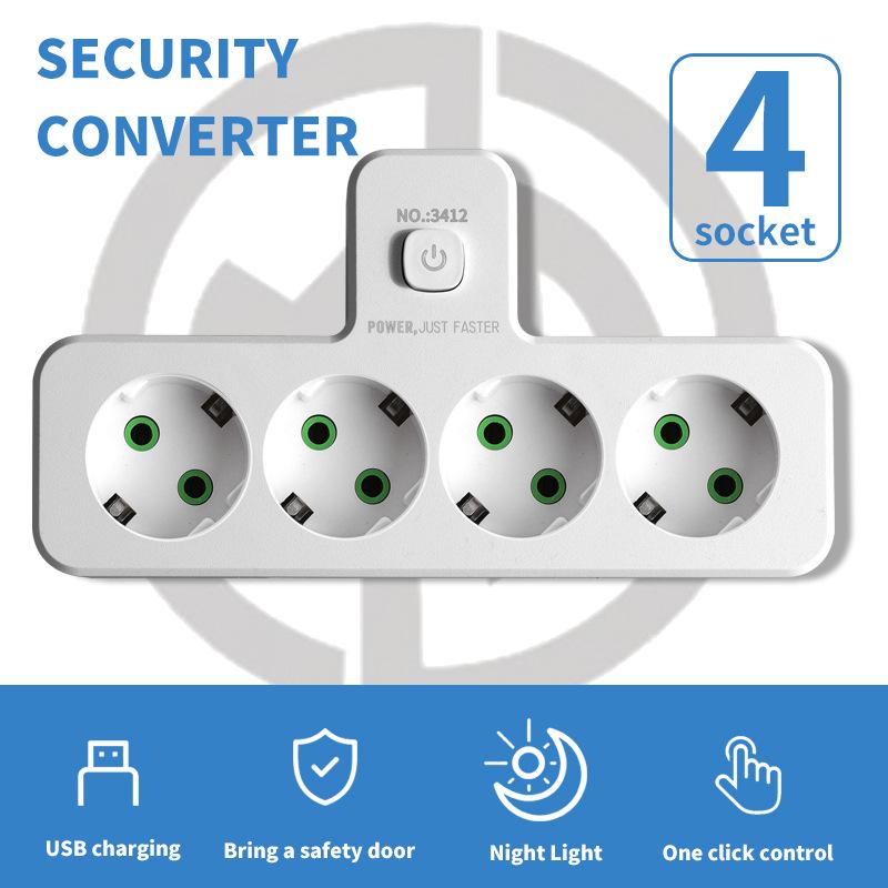 European Style Russian One To Many with USB Charging Conversion Socket  Central and Eastern European Standard Small Night Light Plug