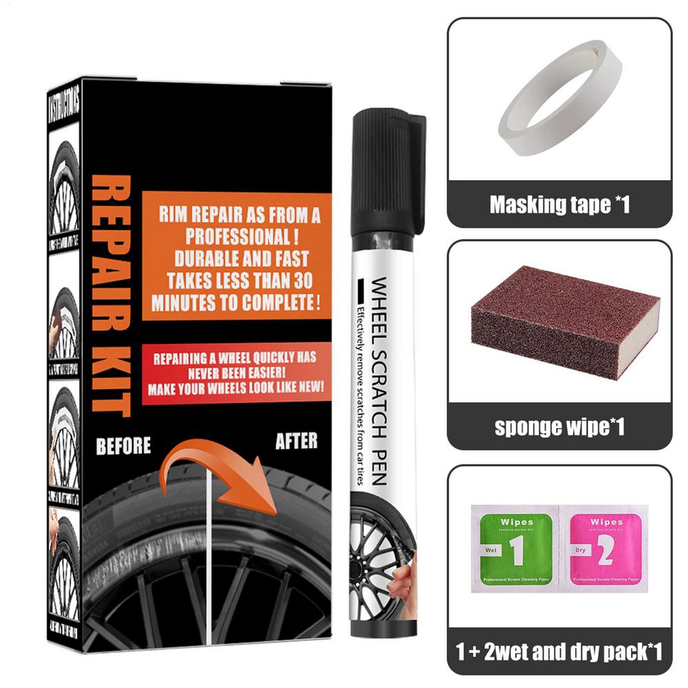 Wheel Rim Repair Kit Automotive Black Alloy Wheel Rims Paint Fill Pen Set Car Wheel Repair Quick Dry Coverage For Black Tire Rim