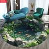 3D Natural Stone Pond Koi Fish Round Rug, Clear Water Lotus Wild Flower Print Floor Mat for Living Room Sofa Balcony Indoor Home