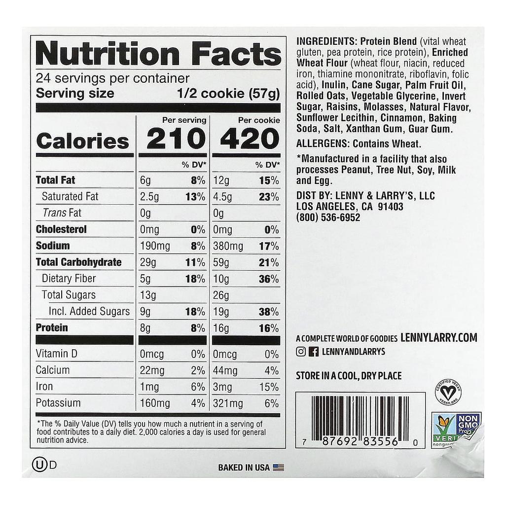 Lenny & Larry's The COMPLETE Cookie, Oatmeal Raisin, 12 Cookies, 113 G (4 Oz) Each