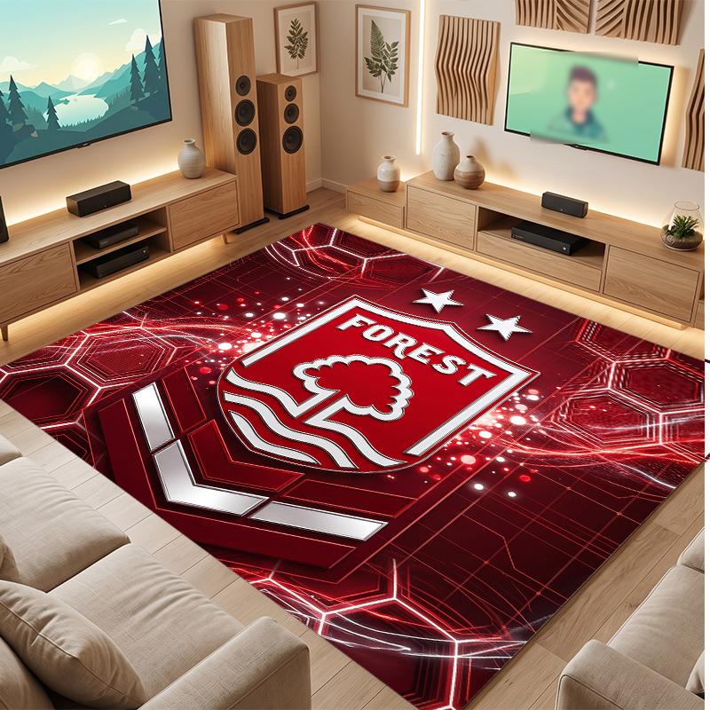 Nottingham Forest Football Print Crystal Velvet Rug, Comfortable Water Absorbent Non Slip Indoor Floor Carpet