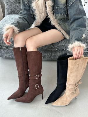 Остроносые тонкие каблуки тонкие ботильоны ботильоны на платформе 2025 пряжка ремня корейская версия мятые ботильоны на высоком каблуке тонкие ботильоны женские