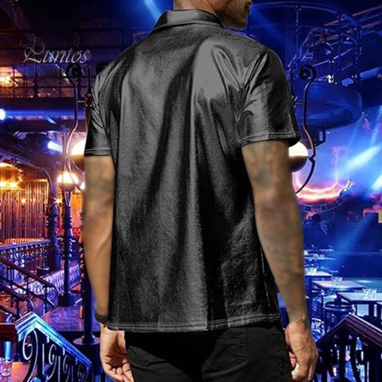 Мужская летняя рубашка с глянцевой поверхностью, отложным воротником, однобортный кардиган, свободная рубашка для вечеринок, повседневная одежда средней длины, топ