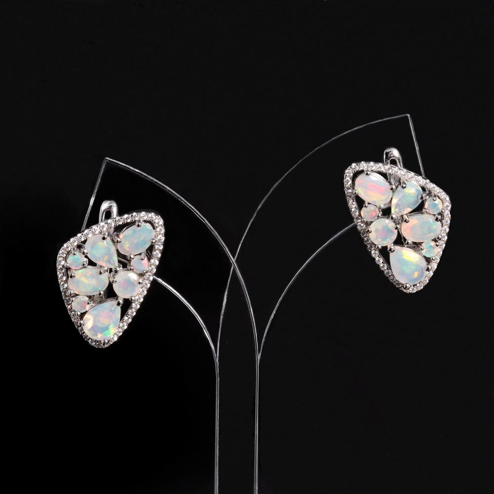 Красочные редкие серьги с натуральным опалом из камня в октябре. Таинственный элегантный женский подарок на юбилей и банкет, серебро S925