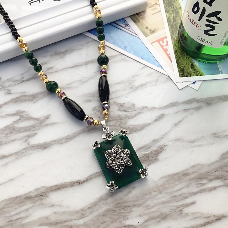 Ожерелье из бисера, длинная винтажная веревка в стиле бохо, ломтик цепи, каменные подвески, богемные этнические женщины