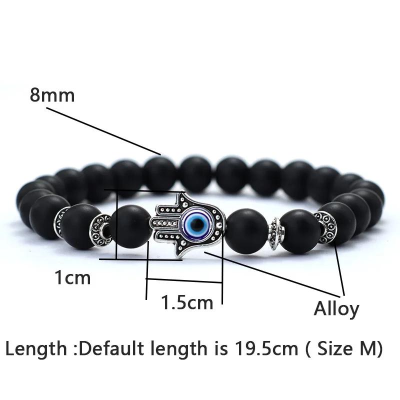 Evil Eyes Bracelet For Men Women Gothic Fatima Hand Braclet 8mm Natural Lava Lapis Lazuli Stone Beaded