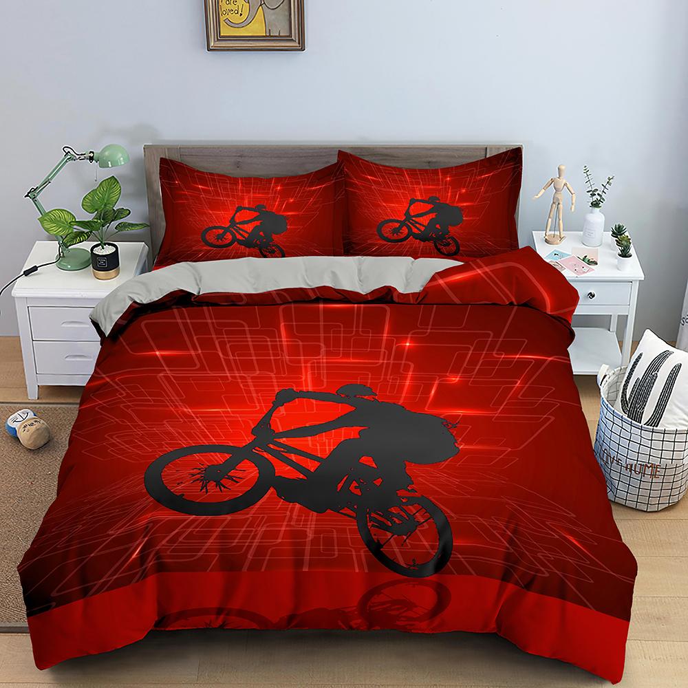 Motocross King Queen Bedding Set For Boys Adults Off-road Race Motorcycle Duvet Cover Dirt Bike Rider Polyester Comforter Cover