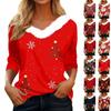 Женская мода с длинным рукавом и рождественским принтом, праздничный воротник, V-образный вырез