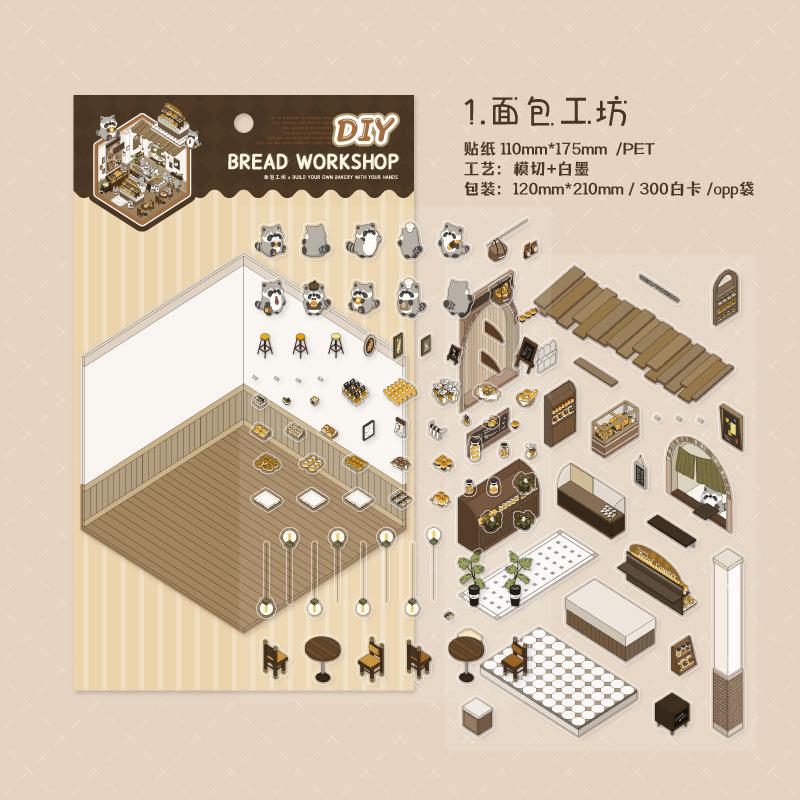 Mr. Paper, 3D House Landscape Decoration Material Sticker Package, Student DIY Scrapbook, Handmade Diary Decoration Sticker