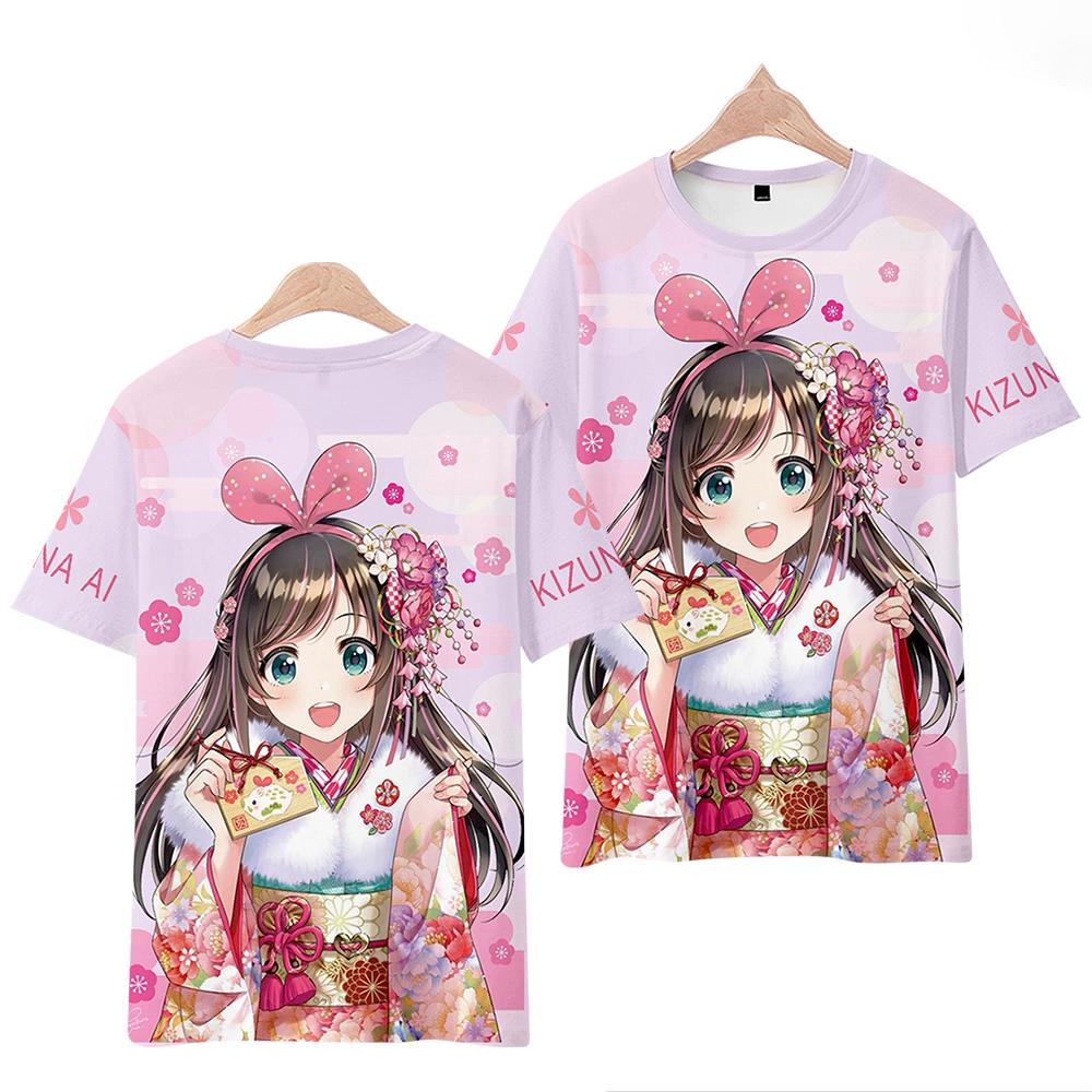 Kizuna AI Hololive VTuber Косплей Футболка 2025 Новая 3D Печать Кавайный Детский Аниме футболка Мужская/Женская Харадзюку Короткий Рукав Футболка Y2k Топ