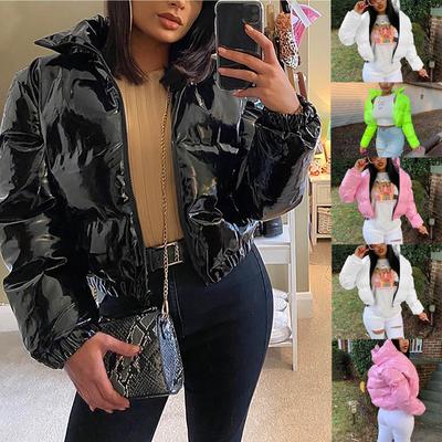 Однотонный зеркальный кардиган на молнии из искусственной кожи с воротником-стойкой, белая женская куртка на утином пуху