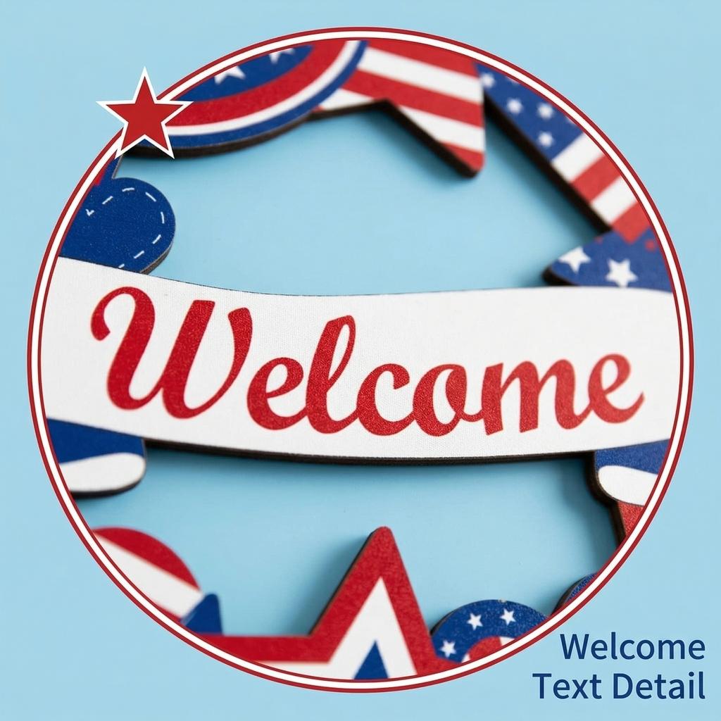 4th Of Welcome Door Sign, Patriotic Red Blue Wooden Hanging Decor