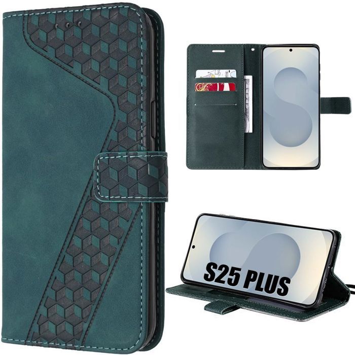 Protective Case - BOOLING - for Samsung Galaxy S25 Plus - Leather Effect - Night Green - Shockproof