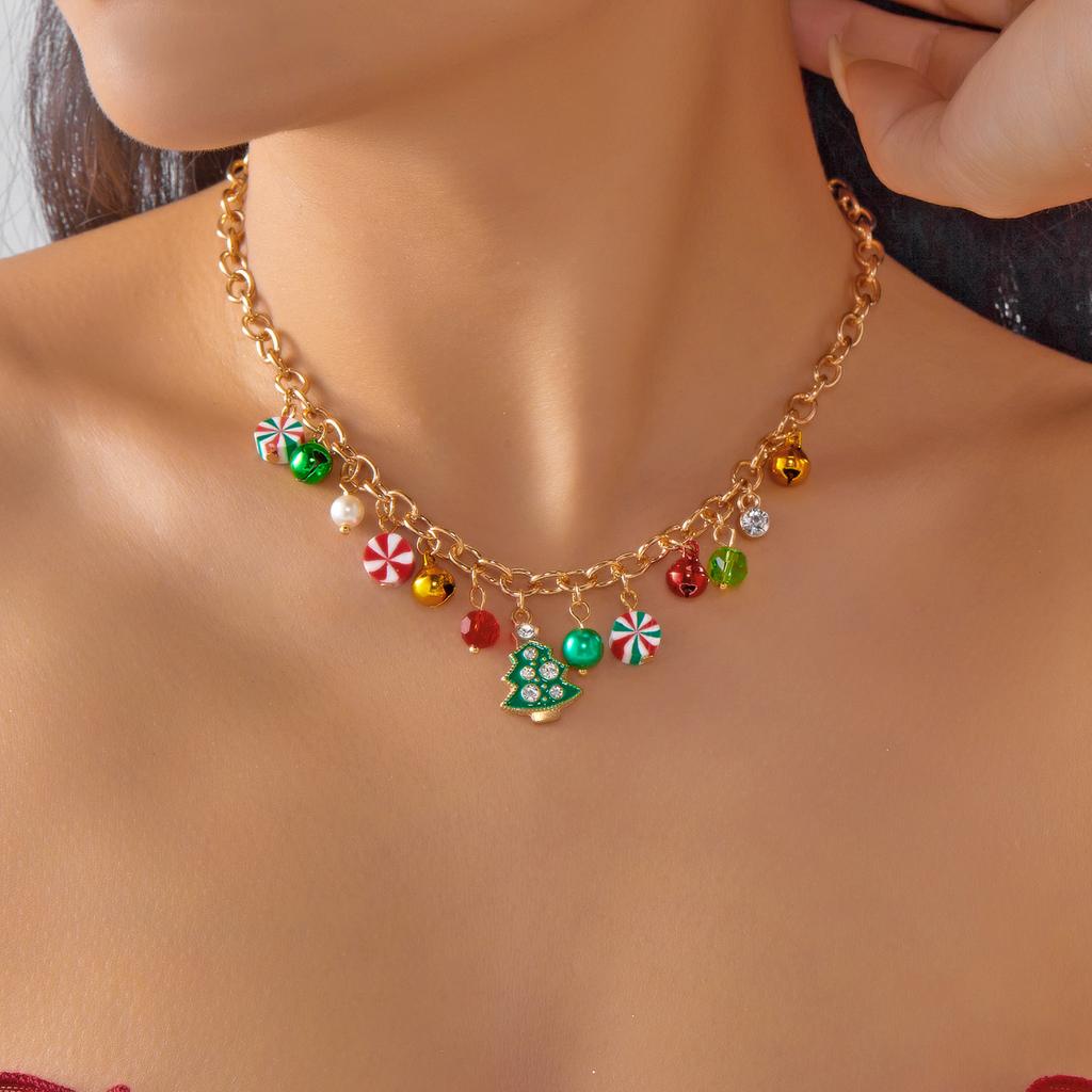 Creative Christmas Elements Metal Chain Bracelets for Women Men Santa Claus Tree Elk Snowman Pendant Necklace Festival Jewelry