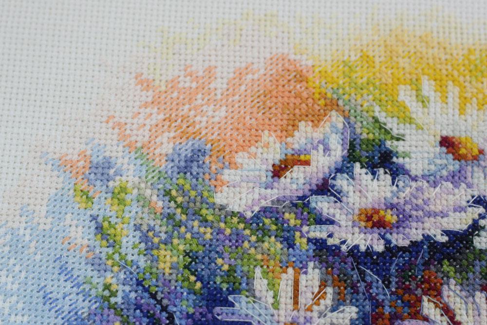 Cross Stitch Kit Abris Art Flowers On a White Background