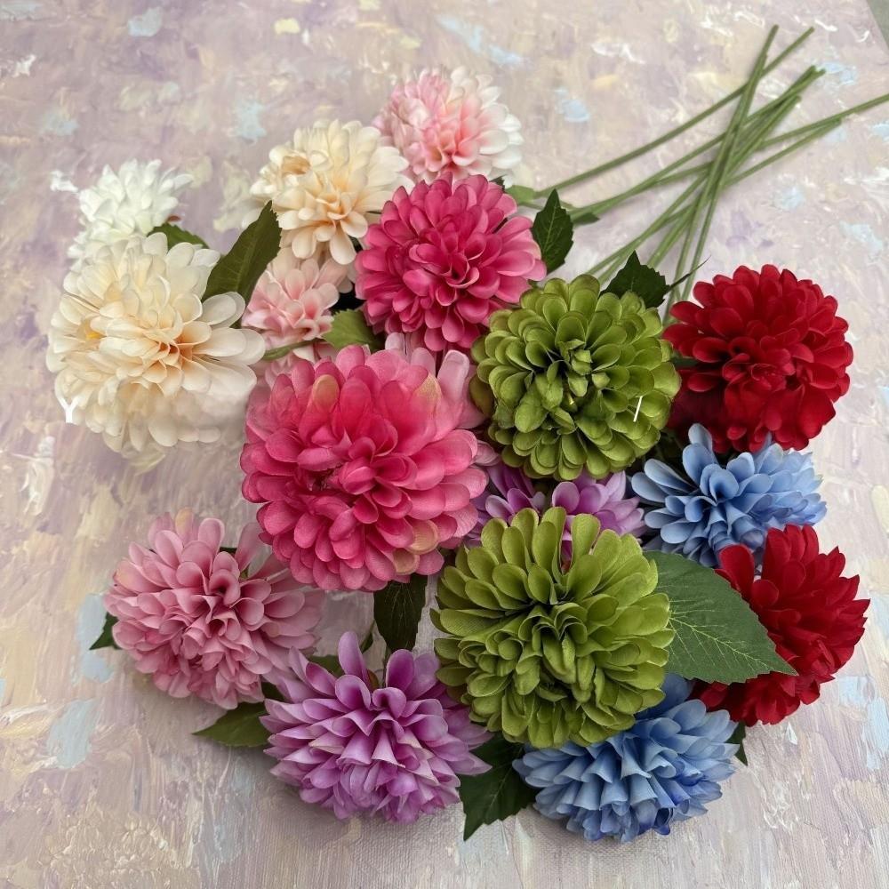 New Silk Artificial Dahlia Flowers Decorative Bouquet Chrysanthemum Fake Flower Floral Artificial Faux Plants Wedding