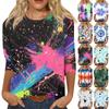 Women's Fashion Casual Seven Sleeve Printed Round Neck T-Shirt Top