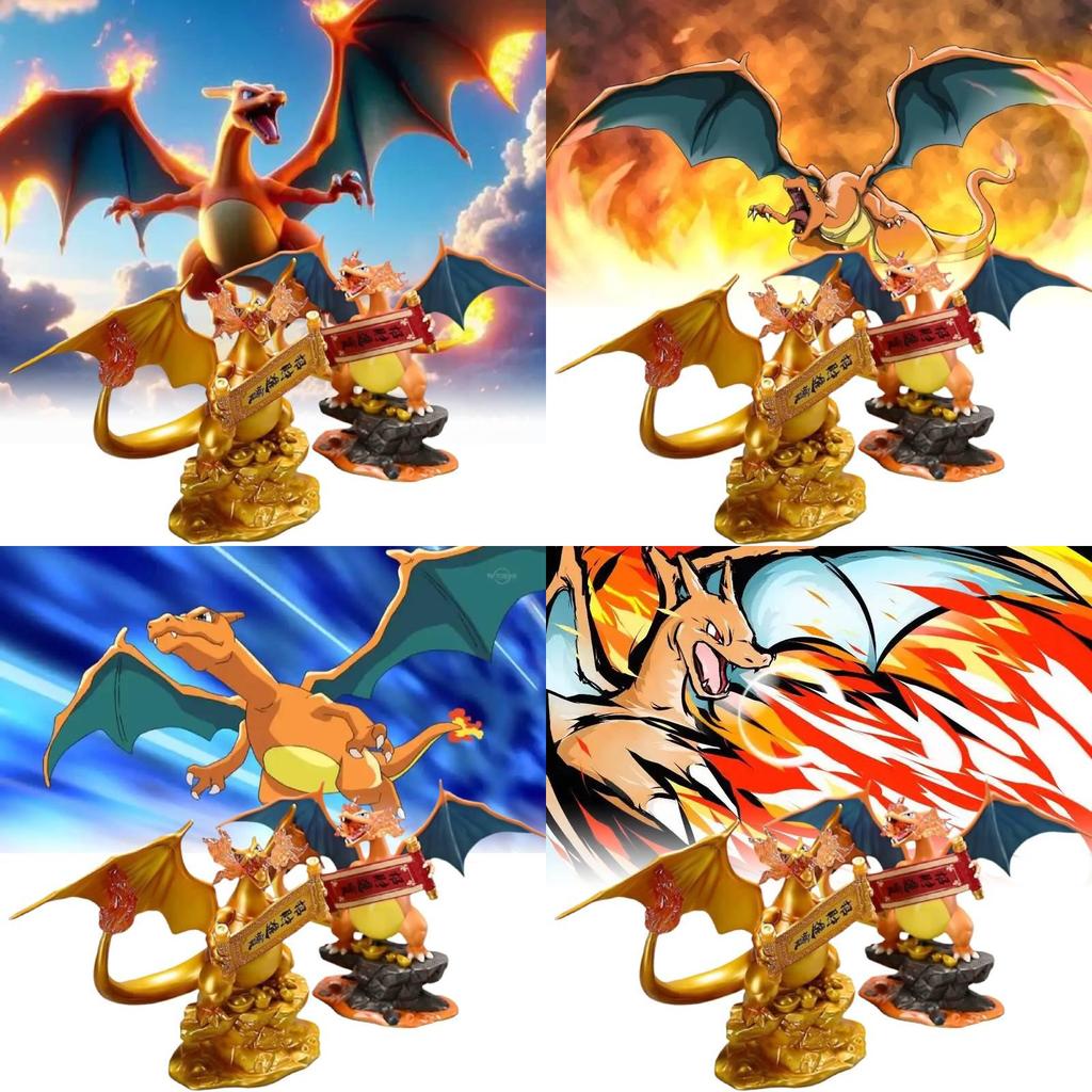 Premium 23cm Charizard Pvc Figure Unique Golden Color Design Eye-catching Home Decor