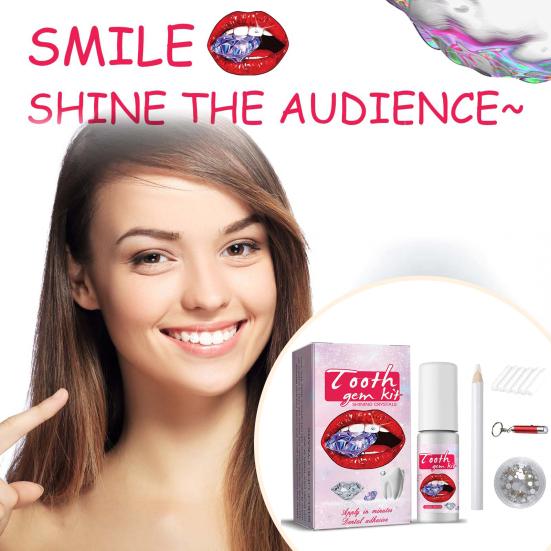 1 набор зубных накладных драгоценных камней Блестящая глянцевая отделка Клейкий декоративный орнамент для прочных зубов с УФ-лампой Набор для DIY зубной красоты с накладными драгоценными камнями для девочек