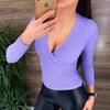 Women's Sexy V Neck Long Sleeve Ribbed Knitted Sweater Slim Knit Top Blouse Casual Pullover Sweater