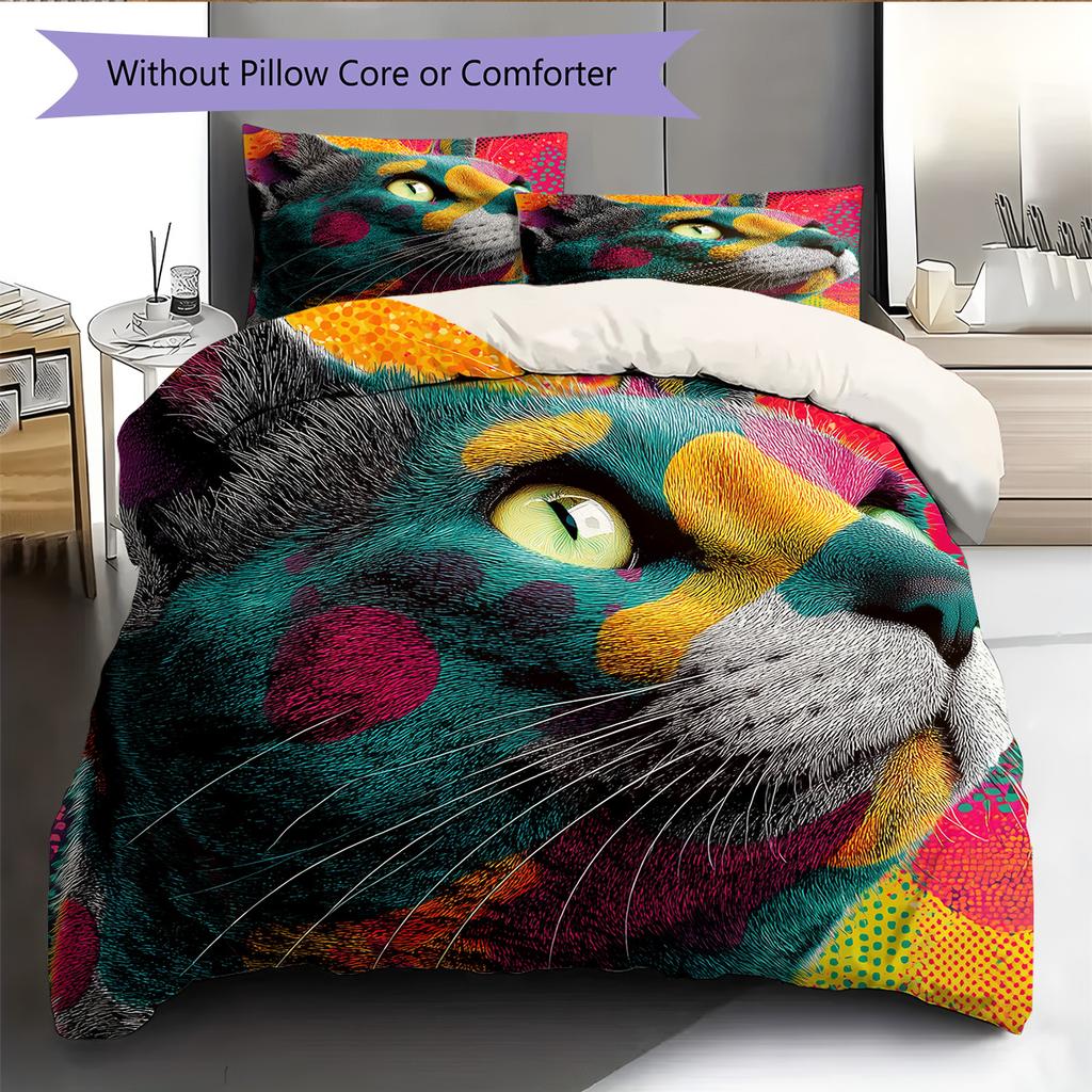 Cat Head Pattern Bedding Quilt Set Home Decoration Gift (1 * duvet cover + 2 * pillowcase without core)
