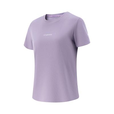 Li Ning Беговая серия Спортивный повседневный Простой однотонный с надписью Пуловер с круглым вырезом и короткими рукавами Женская футболка Авиационно-фиолетовый ATSV098-11