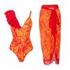 New Sexy One-piece Swimsuit for Women Bikini Ruffle Printed Chiffon Skirt Swimsuit Set