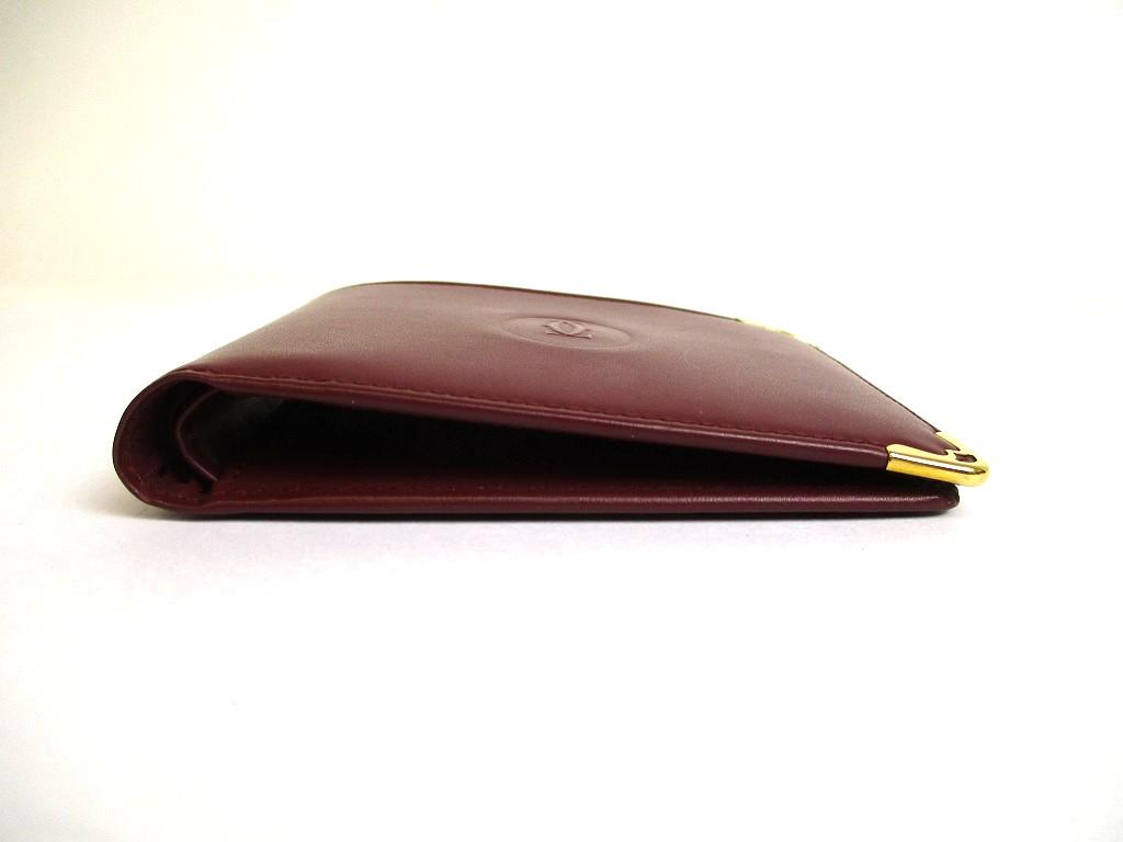 Authentic Cartier Must de Cartier Bordeaux Leather Bifold Bill Wallet Purse #b079  Open box