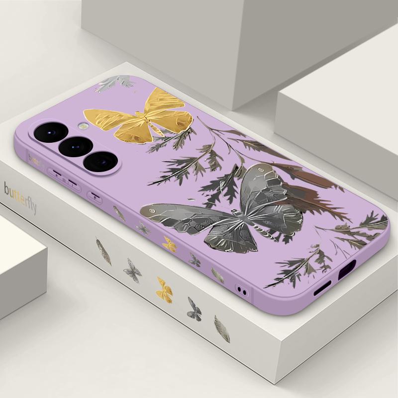 Чехол с гальваническим покрытием и рисунком золотой бабочки для Samsung Galaxy A56 A17 A26 A16 A36 A55 A54 A53 A15 S24 S25 FE S25 S22 S23 Ultra Plus со шнурком, мягкий чехол