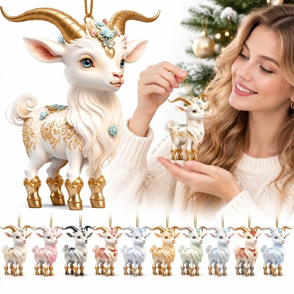 2D Flat Goat Hanging Ornament Set Shining Christmas Tree Ornament Gifts Goat Pendant Bag Charms