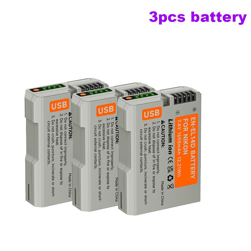 EN-EL14 1650mAh USB Type C EN-EL14a EN EL14 Battery for Nikon Df D5500 D5600 D3400 D3500 D5100 D5200 D5300 D3100 D3200 D3300
