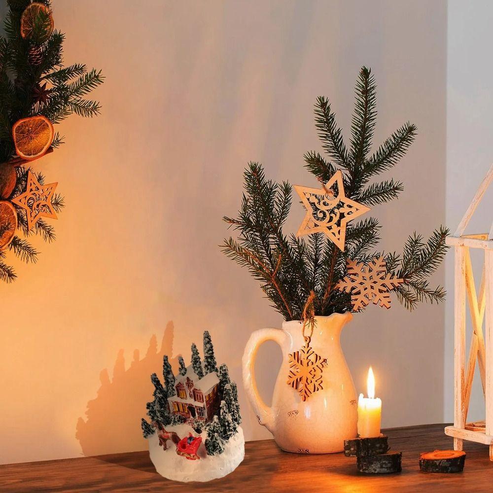 Led Light Christmas Village House Figurines Cartoon Miniature Village Figurine Desk