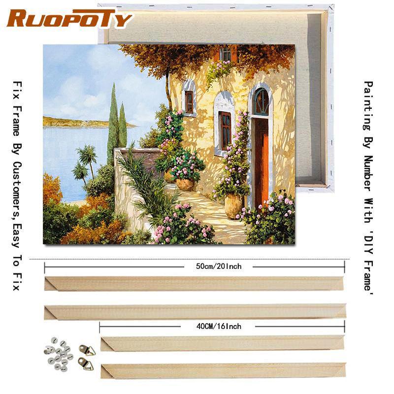 RUOPOTY Раскраска по номерам Городской пейзаж для гостиной на холсте Уникальный подарок Акриловая картина по номерам Дом