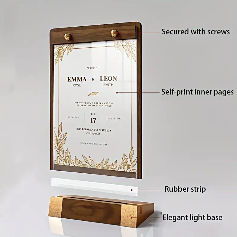 1 шт. Прозрачная панель Доска для отображения цены Основа из орехового дерева Ресторан Палатка Держатель для вывесок Вывески с металлической отделкой Ужин A4 A5 A6