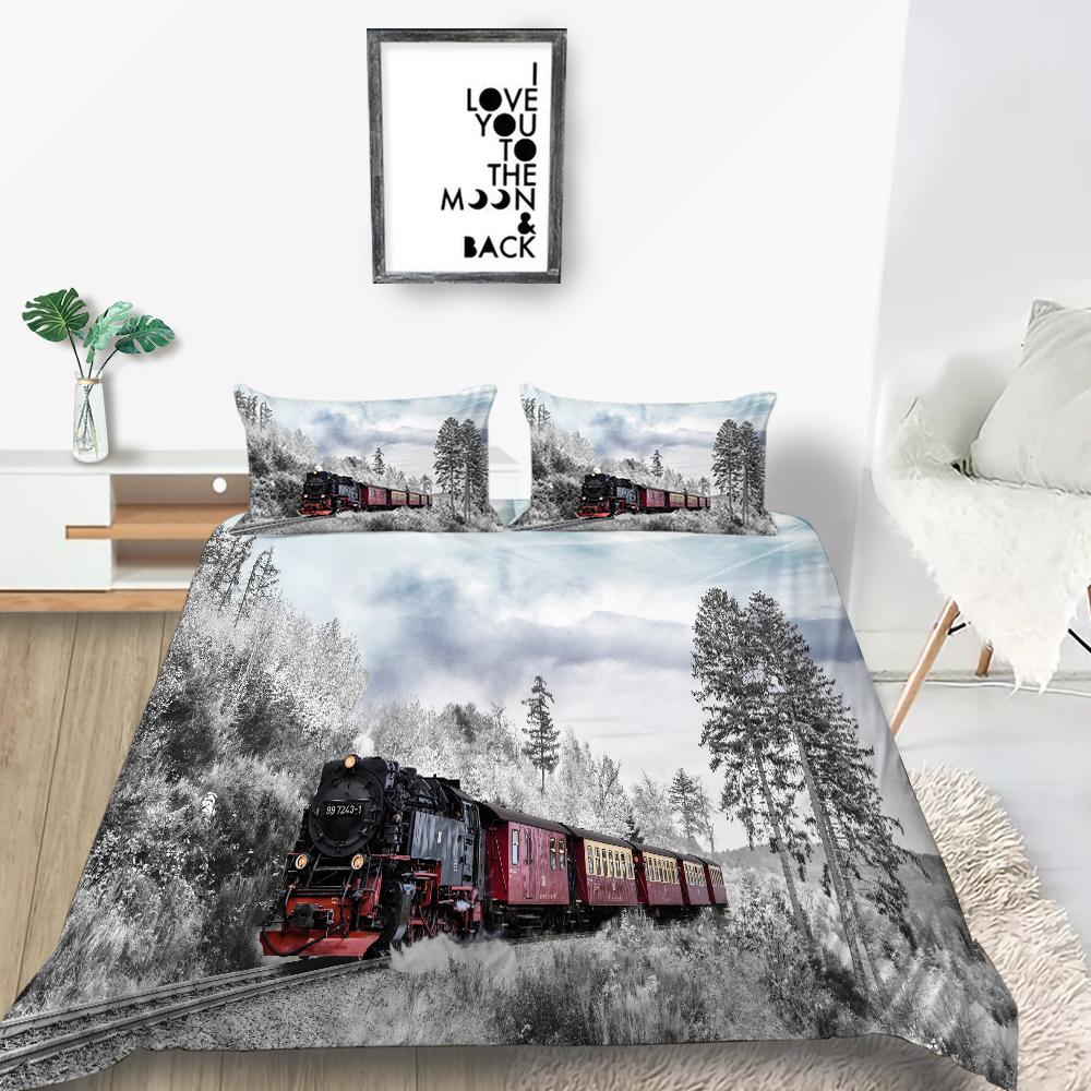 Комплект постельного белья 3D Classic Train Series, винтажное транспортное одеяло и наволочка, 2/3 предмета, AU/DE/US/UK/EU, полноразмерное украшение для дома