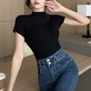 Summer Pure Desire Style Half High Neck Short Sleeved T-shirt for Women's Slim Fit and Slimming Bottom Shirt Top with Student Women's Tank Top